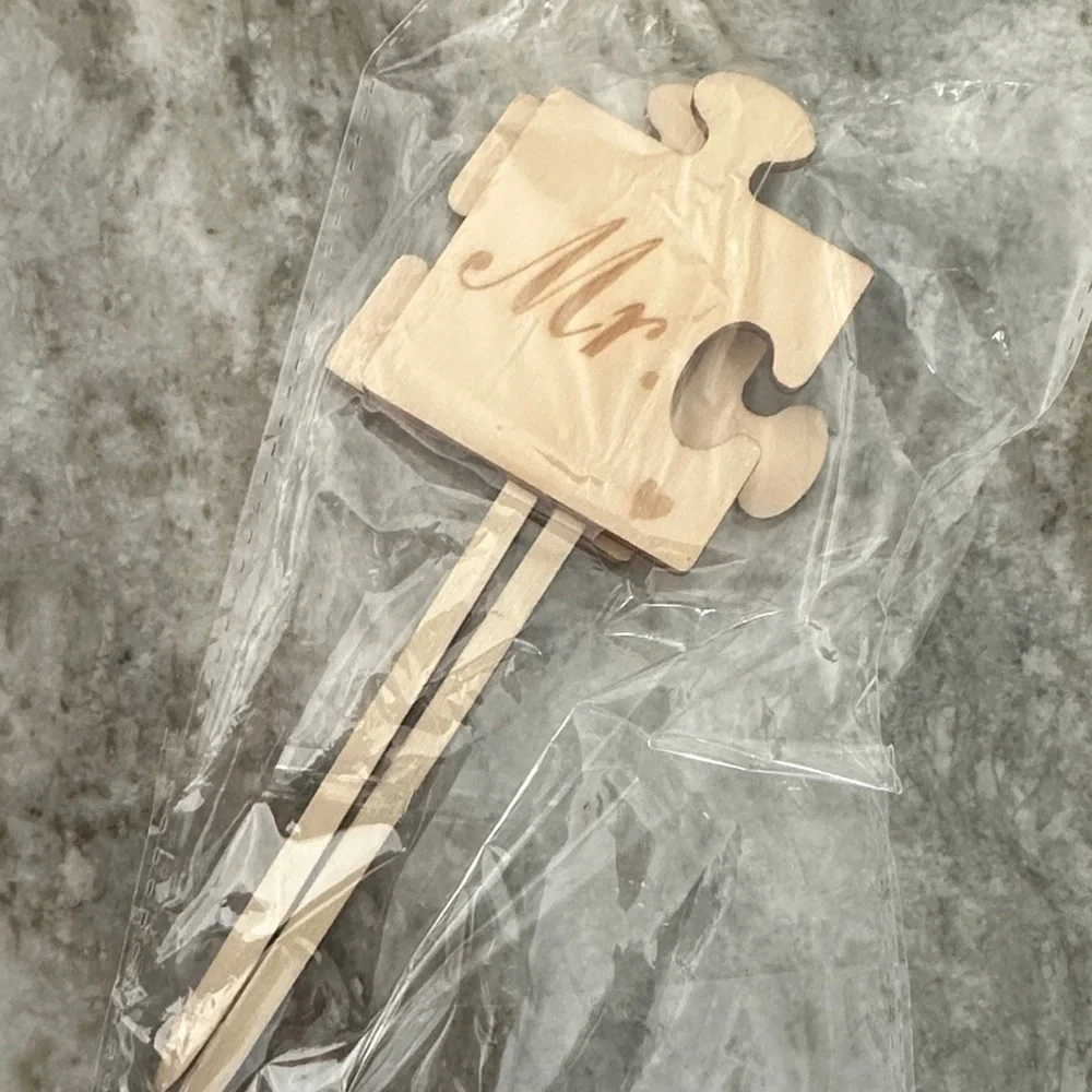 Wooden Puzzle Piece Cake Topper